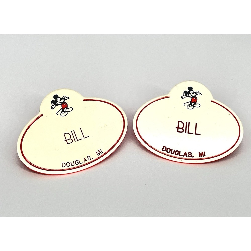 Vintage Walt Disney World Cast Member Name Tag "Bill" with Mickey Mouse Lot of 2